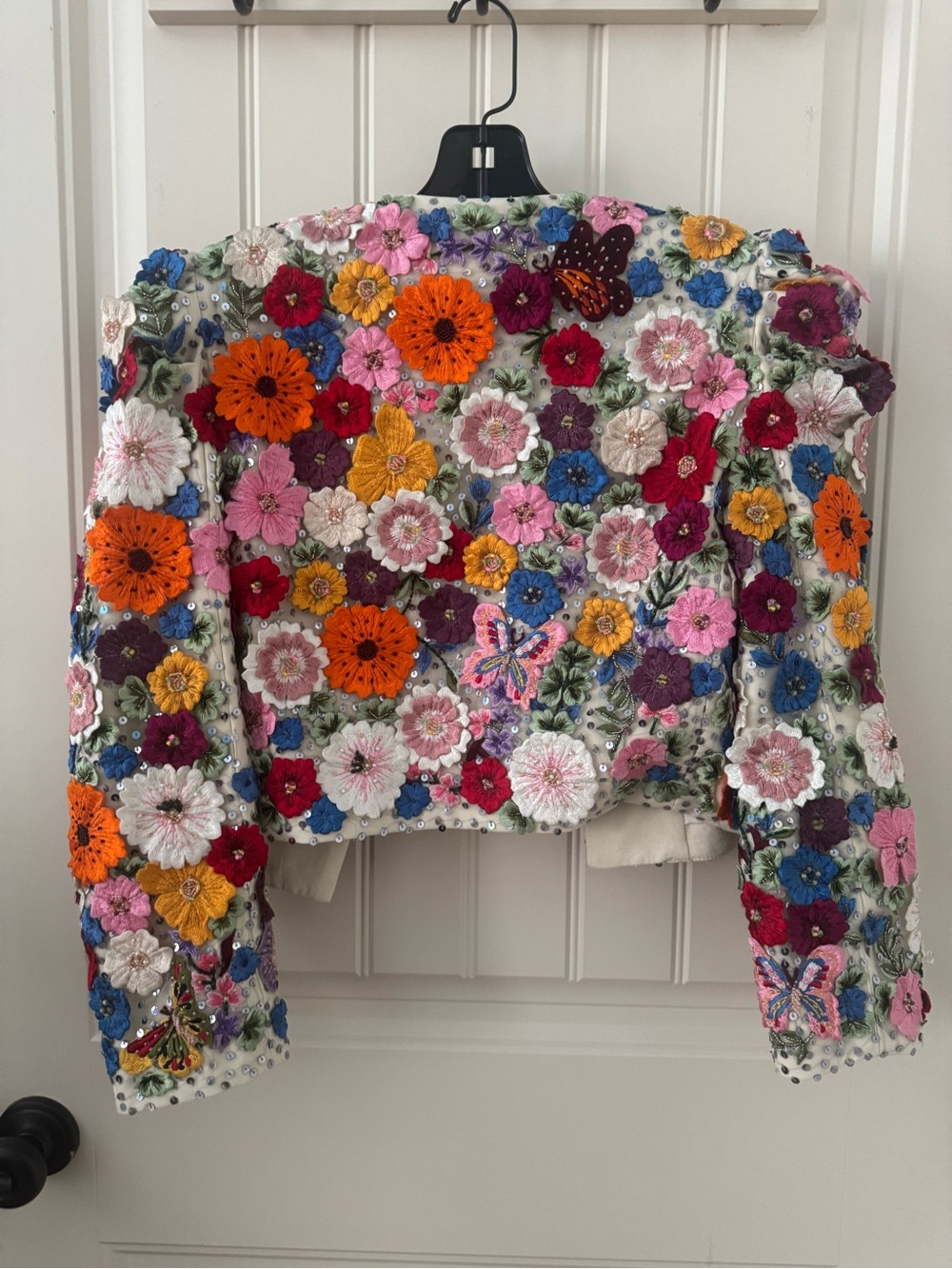 Alice + Olivia Multicolor Floral Embroidered Cropped Jacket - Picture 4 of 5